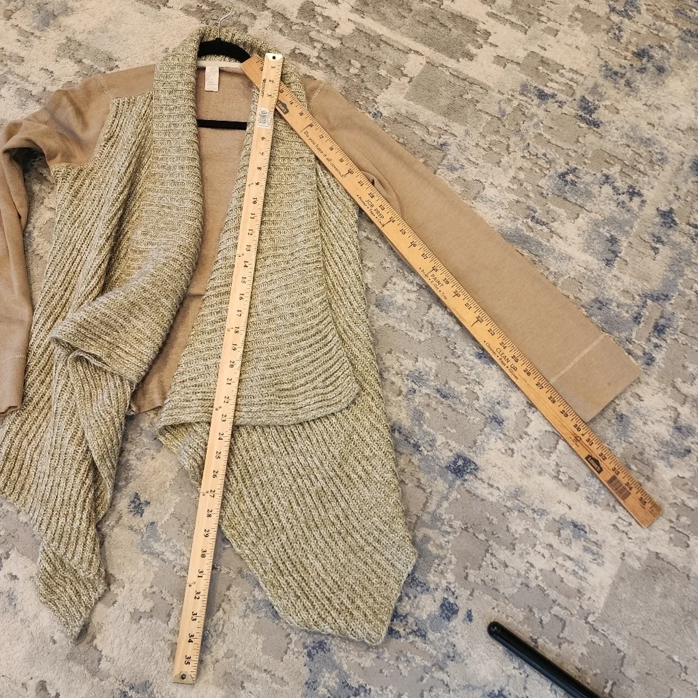 Prana wool-blend tan‎ demure drape cardigan.  Women's size medium